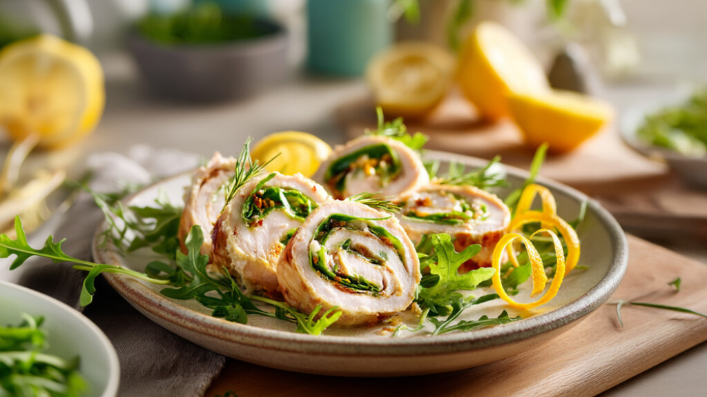 Roll di Tacchino con hummus, pomodori secchi e rucola - roll di tacchino con rucola pomodori secchi e hummus