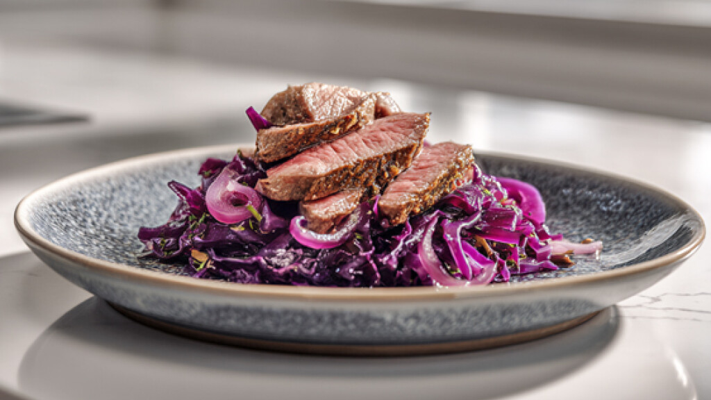 Fettine sottili di bovino su letto di verza viola - fettine-bovino-con-verza-viola