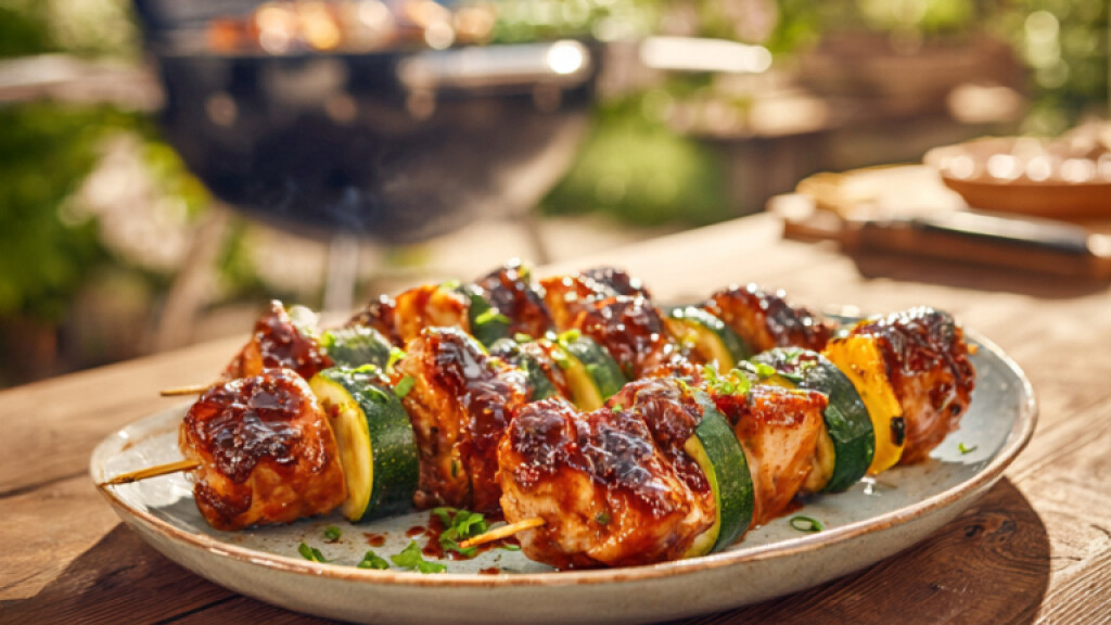 Spiedini di pollo e verdure con salsa barbecue - spiedino-pollo-salsa-barbecue-verdure