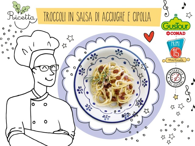  Troccoli in salsa di acciughe e cipolla