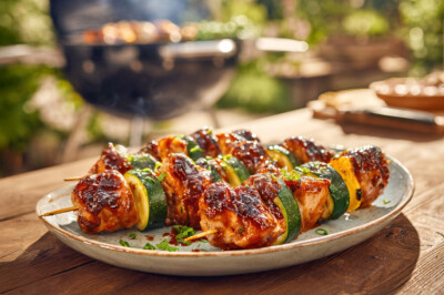 Spiedini di pollo e verdure con salsa barbecue - spiedino-pollo-salsa-barbecue-verdure