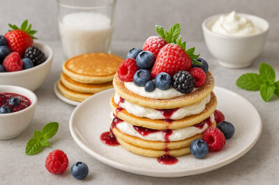 Pancake con creme golose e frutti rossi - pancake-creme-golose-frutti-rossi.
